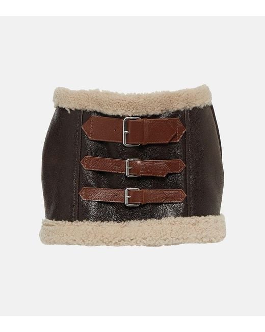 Blumarine Brown Minirock Aus Leder Mit Shearling
