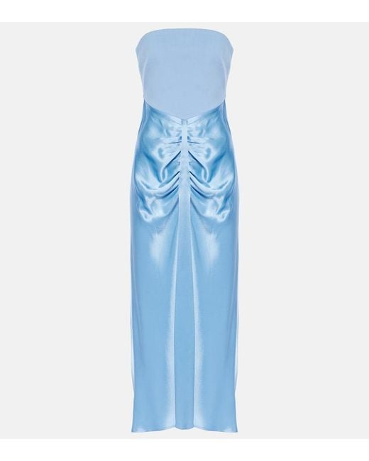 Staud Blue Wayfaring Ponte And Satin Midi Dress