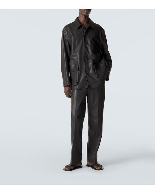 Auralee Black Leather Blouson Jacket for men