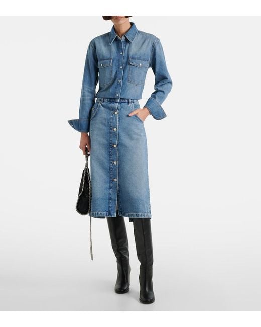 Stella McCartney Blue Chain-Detail Denim Midi Skirt