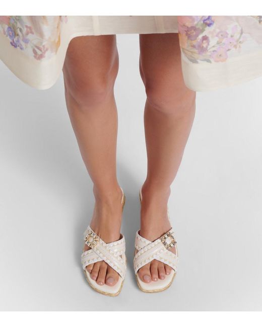 Roger Vivier White Espa Embellished Leather Mules