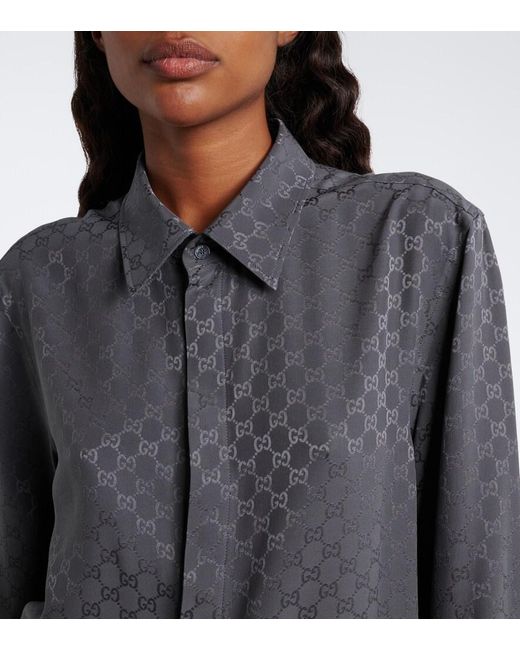 Gucci Gray Gg Printed Silk Twill Shirt