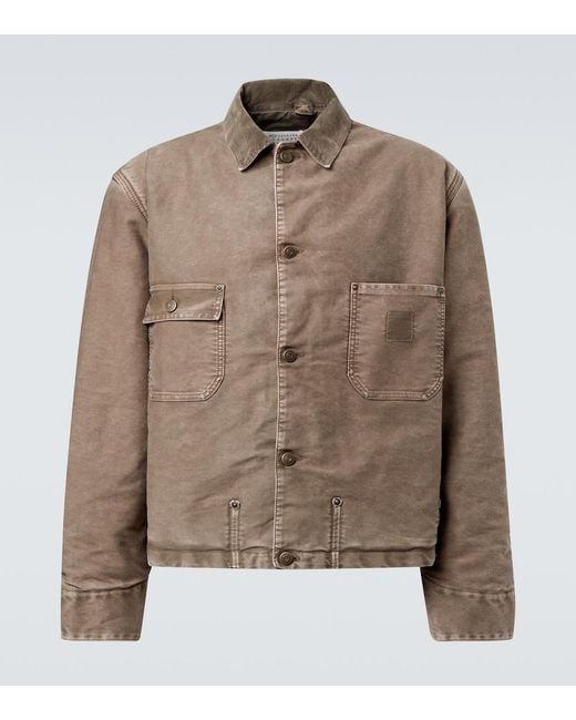 Maison Margiela Brown Corduroy-Trimmed Distressed Denim Jacket for men