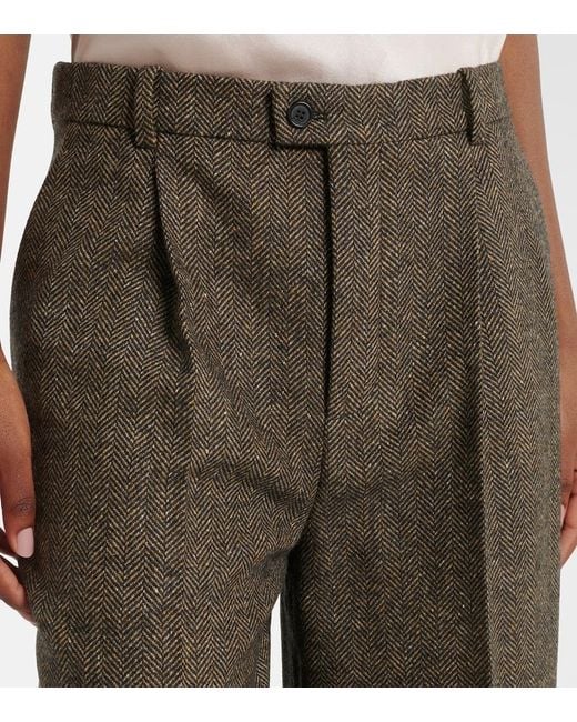 Saint Laurent Brown Herringbone Wool-Blend Bermuda Shorts