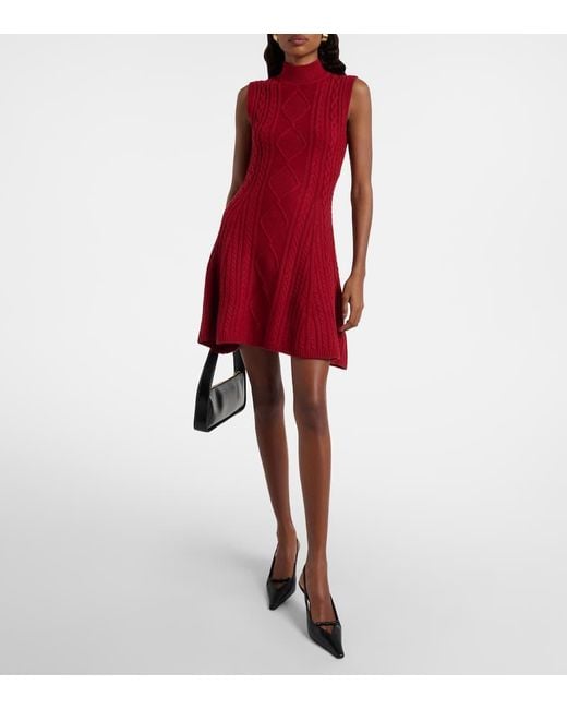 Staud Red Charade Cable-Knit Wool-Blend Minidress