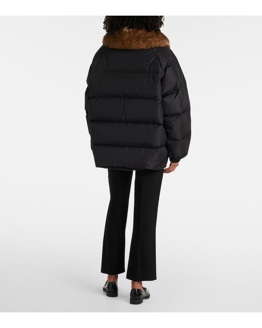 Prada Black Faux Fur-Trimmed Down Jacket