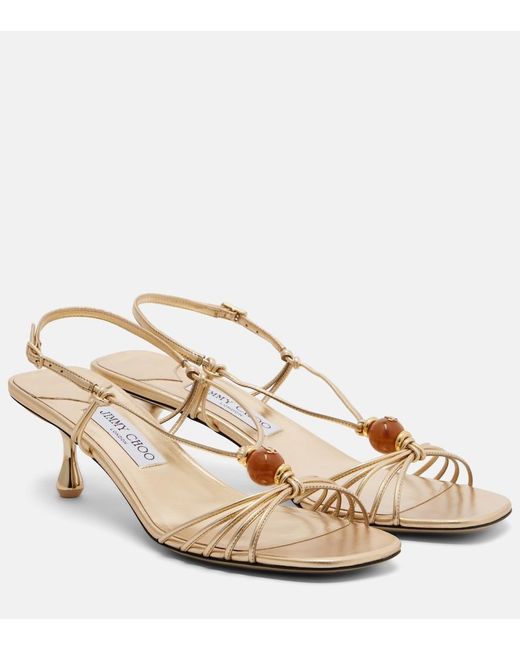 Jimmy Choo Natural Lova Embellished Metallic Leather Sandals