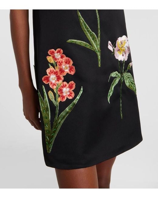LEO LIN Black Leia Floral-Applique Minidress