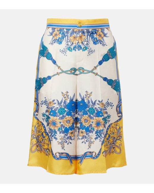 Gucci Blue Floral Silk Twill Bermuda Shorts