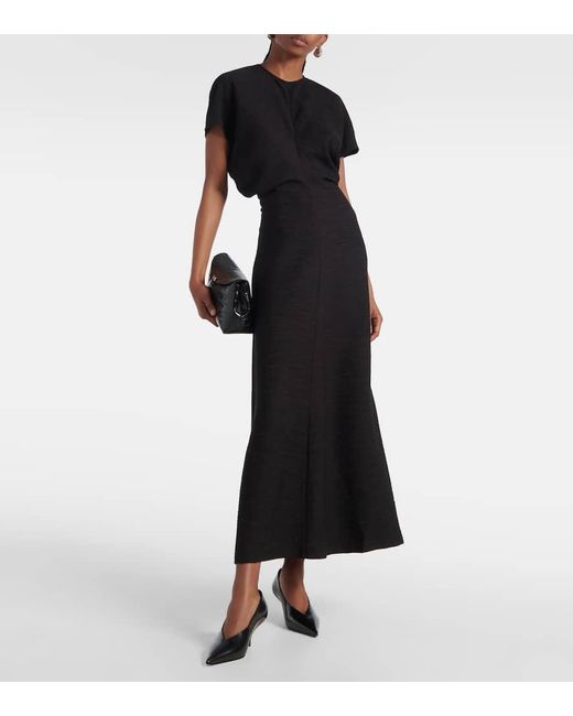 Totême  Black Slouch-Waist Plissé Midi Dress
