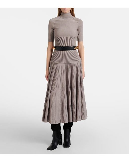 Alaïa Gray Ribbed-Knit Turtleneck Wool-Blend Top