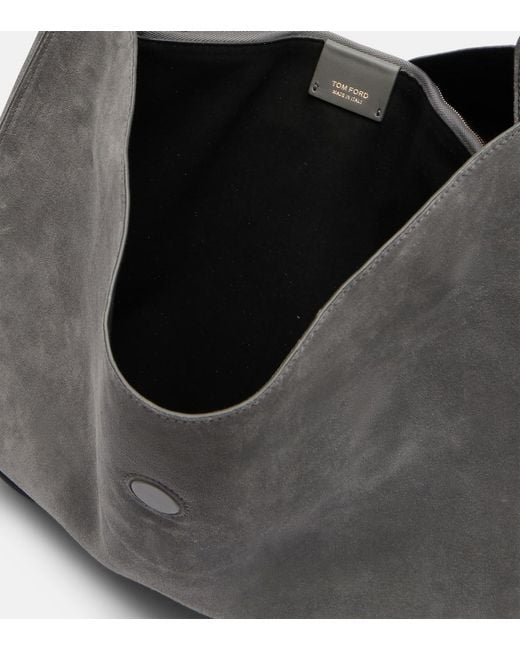 Tom Ford Gray Tara Large Suede Crossbody Bag