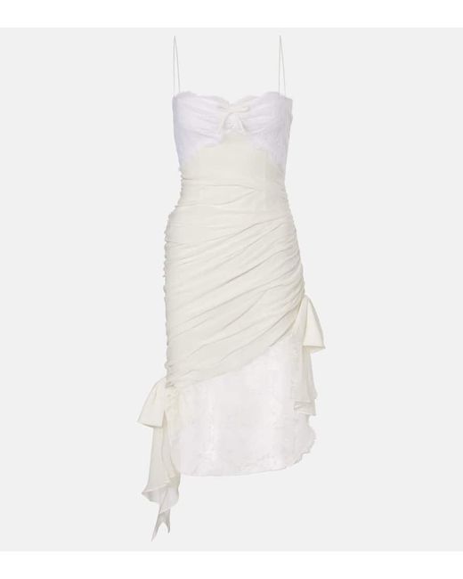 Alessandra Rich White Minikleid Aus Seiden-Georgette Mit Spitze