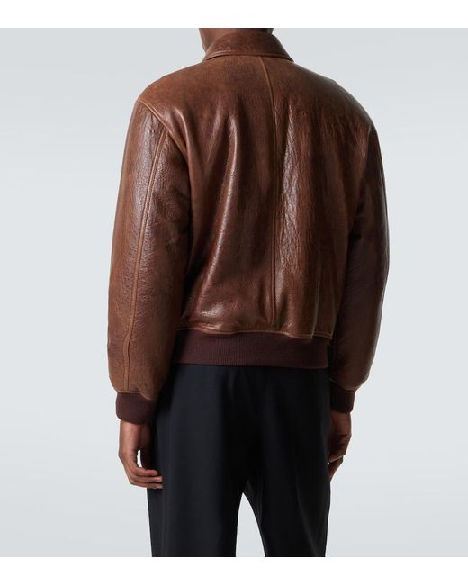 Saint Laurent Brown Leather Bomber Jacket for men