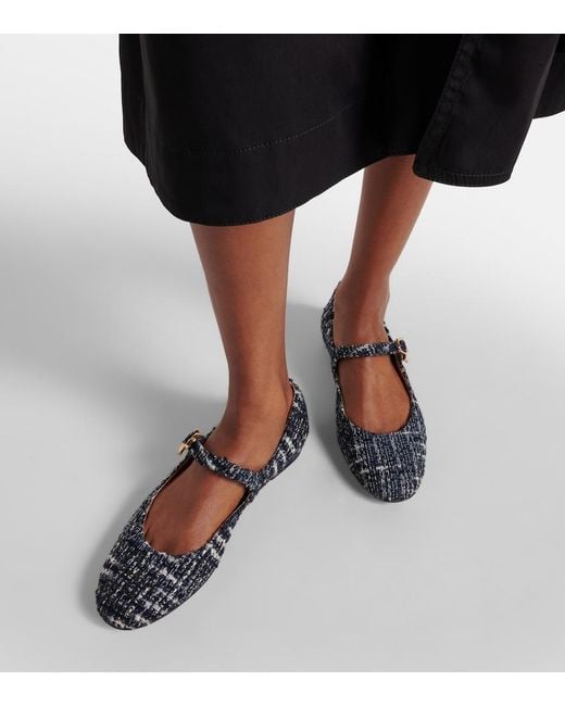 Gianvito Rossi Blue Mary Ribbon Boucle Mary Jane Flats