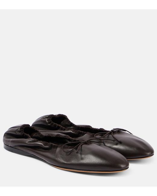 The Row Black Awar Leather Ballet Flats