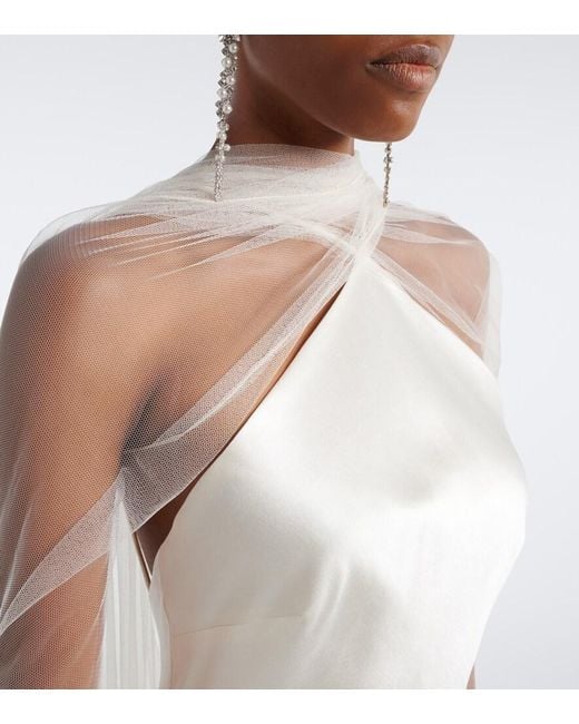 Danielle Frankel White Bridal Mari Caped Wool And Silk Gown