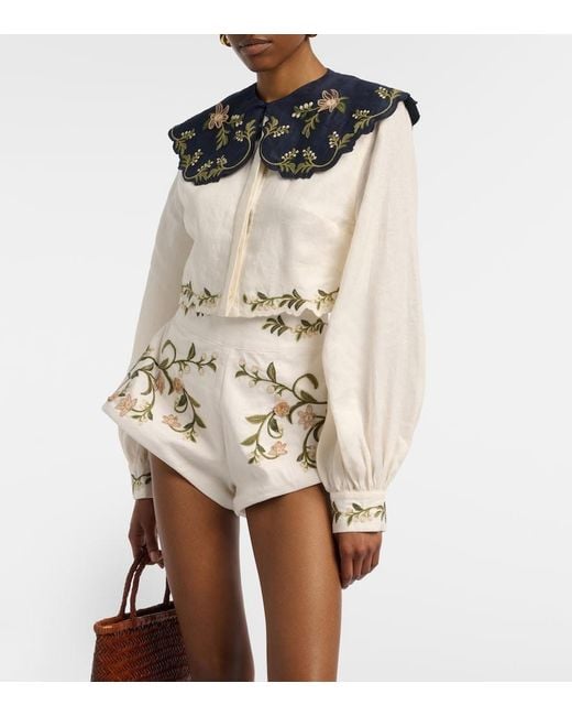 Agua Bendita Blue Cumbre Embroidered Linen Blouse