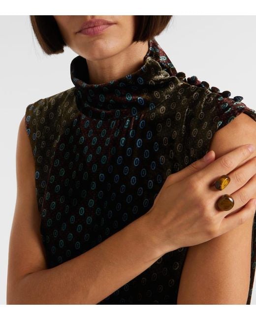 Dries Van Noten Black Bedrucktes Maxikleid Aus Satin