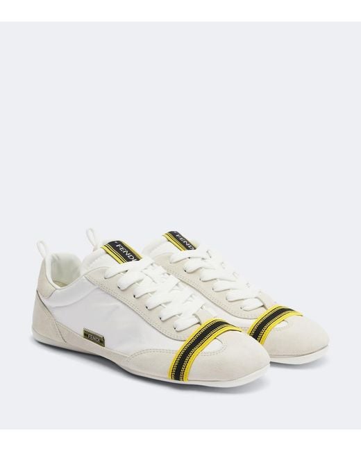 Fendi White Wrap Suede-Trimmed Sneakers