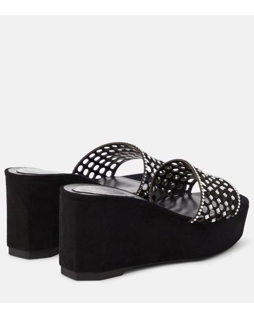 Rene Caovilla Black Embellished Suede Platform Slides