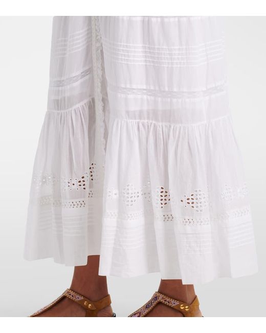 Vestido Largo Daniva De Algodon Con Encaje Isabel Marant de color White