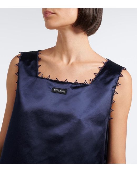 Miu Miu Blue Embroidered Cotton-Blend Satin Minidress