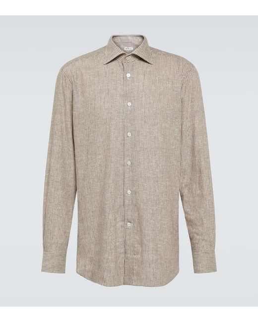 Kiton White Striped Linen-blend Shirt for men