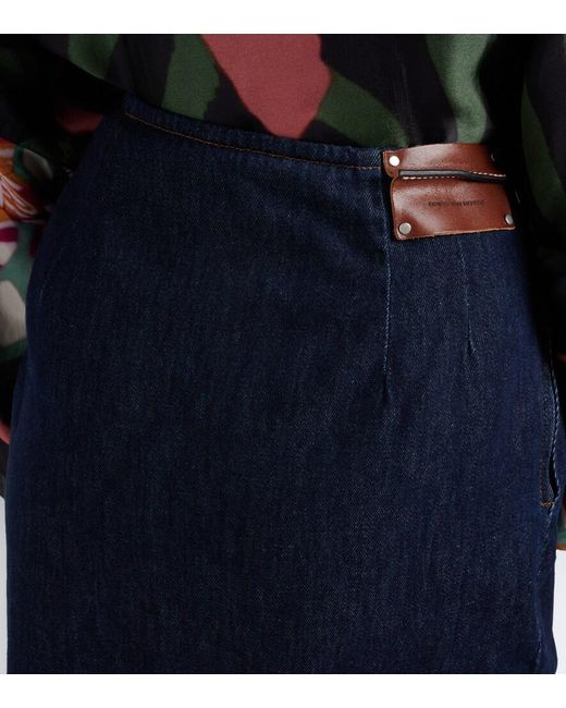 Dries Van Noten Blue Draped Asymmetric Denim Midi Skirt