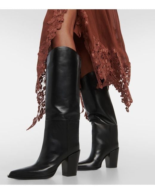 Jimmy Choo Black Cece 80 Leather Knee-High Boots