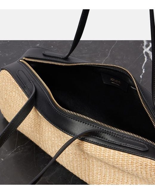 Khaite Natural Simona Leather-Trimmed Raffia Shoulder Bag