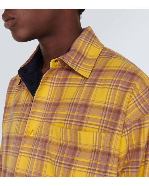 Balenciaga Yellow Reversible Checked Cotton Shirt for men