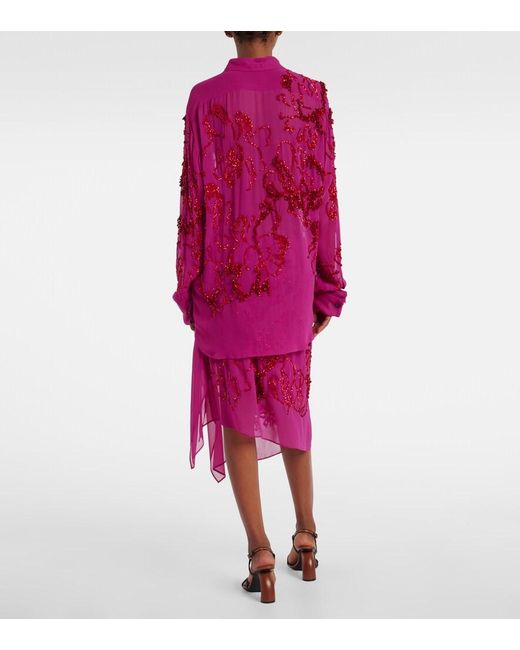 Dries Van Noten Pink Sequined Sheer Chiffon Blouse