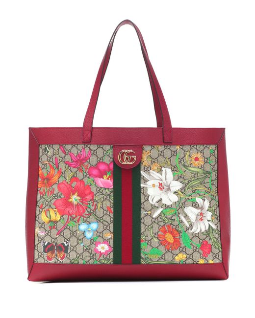 Bolso shopper con estampado Flora Gucci de color Red