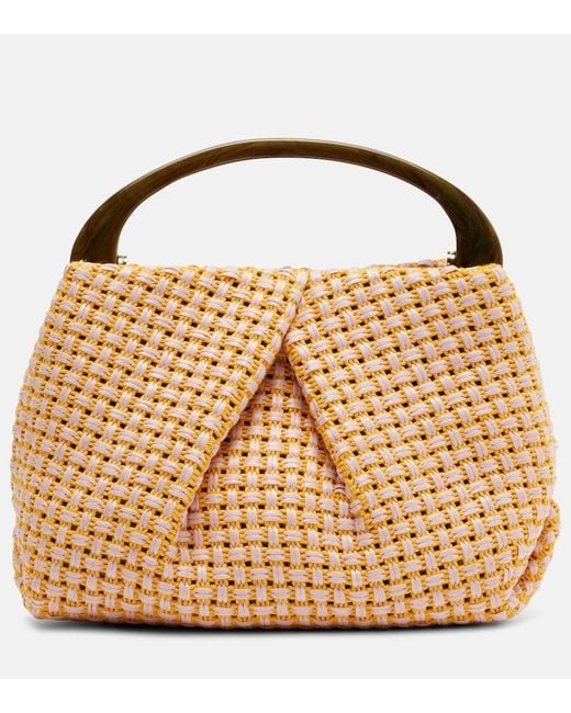 Dries Van Noten Metallic Woven Raffia-Effect Top-Handle Bag