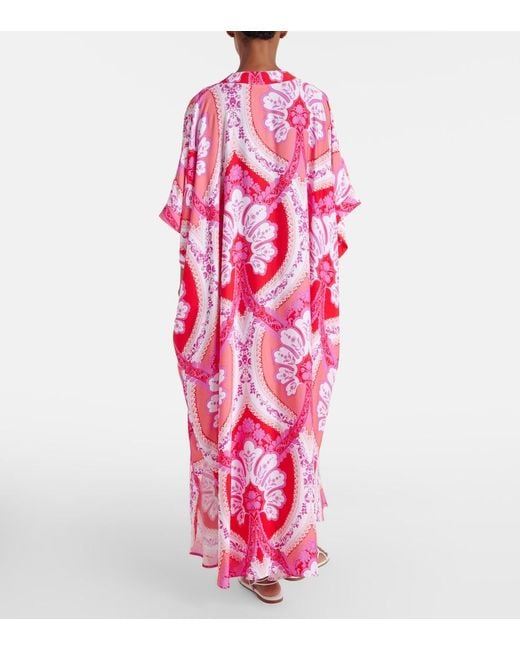 Melissa Odabash Red Carlotta Printed Satin Kaftan