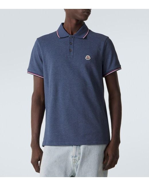 Moncler Blue Cotton Pique Polo Shirt for men