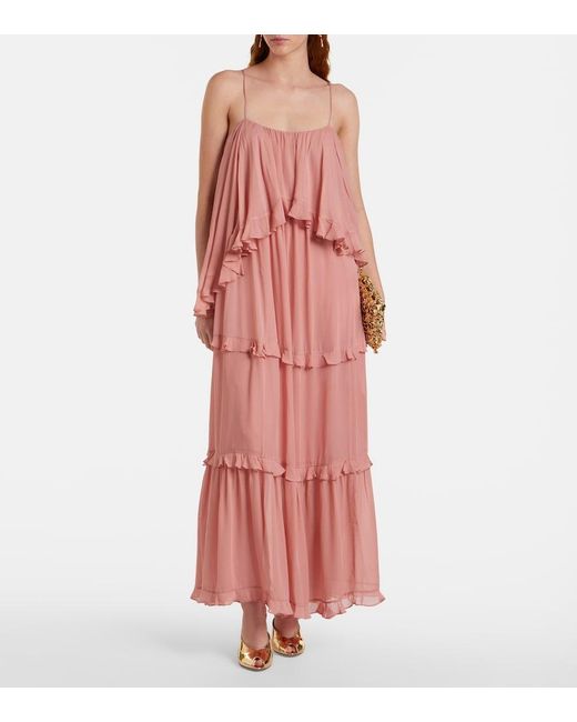 Zimmermann Pink Luna Ruffled Tiered Maxi Dress