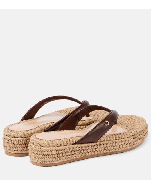 Gianvito Rossi Brown Leather Platform Espadrille Thong Sandals