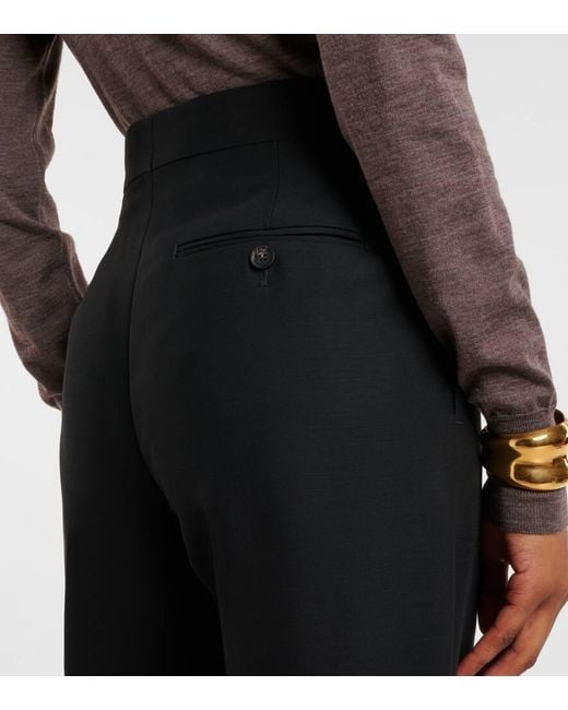 Ferragamo Blue High-Rise Faille Straight Pants
