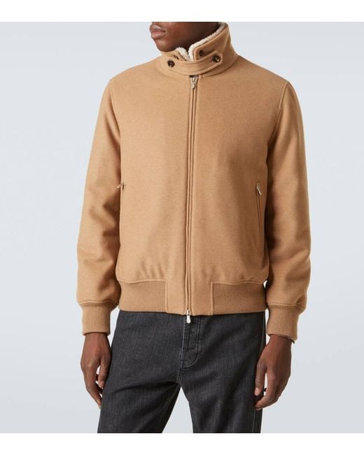 Brunello Cucinelli Brown Padded Shearling-Trimmed Cashmere Blouson for men