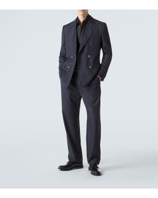 Dolce & Gabbana Blue Virgin Wool Straight Pants for men