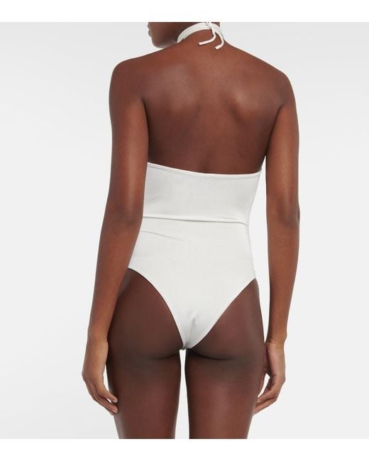 Magda Butrym White Ruffled Halterneck Jersey Bodysuit