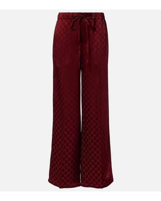 Gucci Red Weite Hose Gg Aus Satin