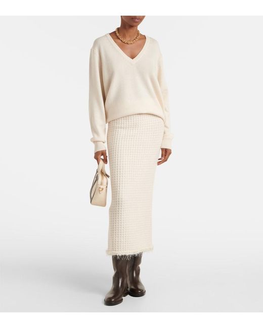 Jardin Des Orangers Natural Distressed Wool And Cashmere Pencil Skirt