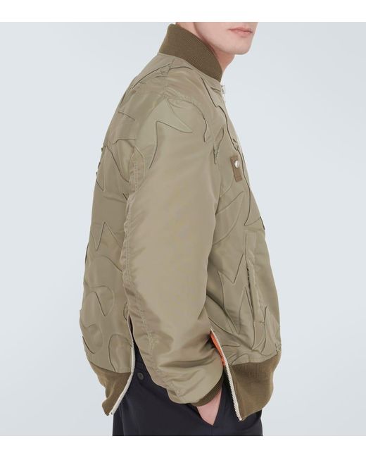 Sacai Green Embroidered Twill Bomber Jacket for men