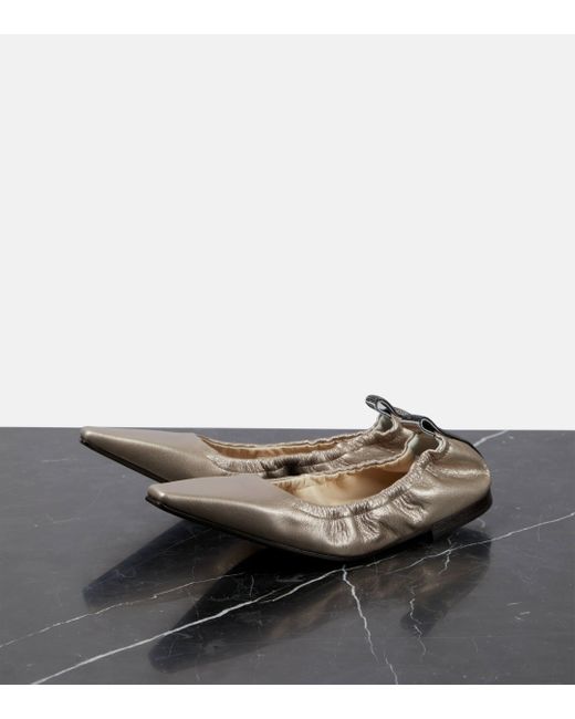 Brunello Cucinelli Brown Metallic Leather Ballet Flats