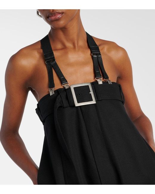 Jean Paul Gaultier Black Leather-Trimmed Virgin Wool Jumpsuit