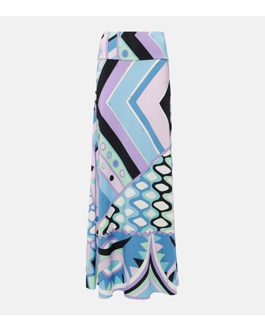 Emilio Pucci Blue Vivara Satin Jersey Maxi Skirt