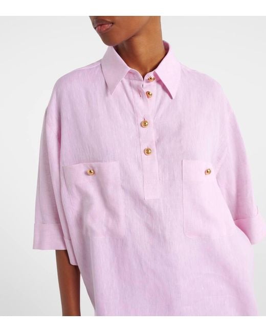 Valentino Pink Oversized Linen Polo Shirt